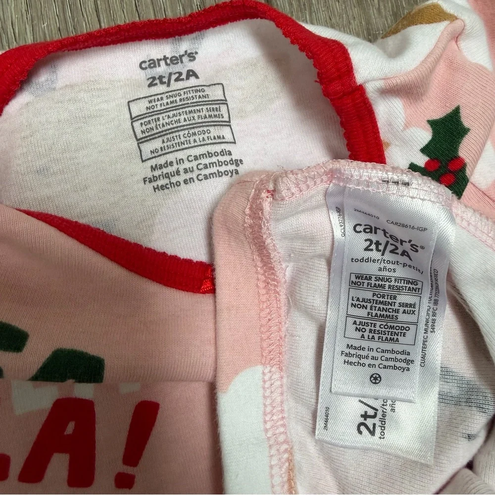 CARTERS 2PC CHRISTMAS SNUG FIT LONG SLEEVE AND PANTS PJ SET SANTA PINK 2T